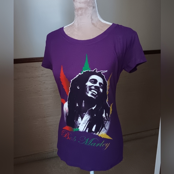 TND~Retro Bob Marley Purple Short Sleeve T-shirt - Picture 1 of 11